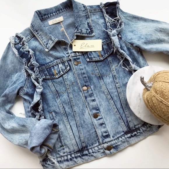 Elan Denim Jean Jacket With Ruffle 